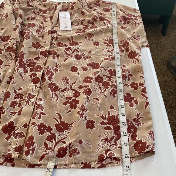 Bishop + Young Floral Button Front Long Sleeve Eva Blouse Split V-Neck Oversized - Picture 12 of 16